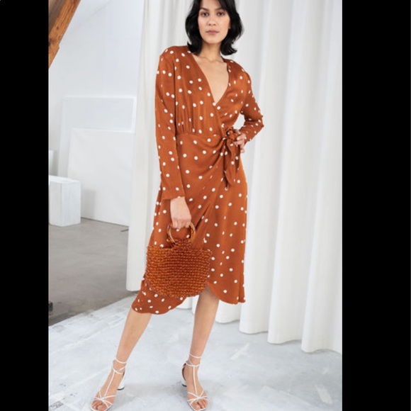 & Other Stories Paris Atelier Rust Orange Polka Dot Faux Wrap Dress 0 - Picture 6 of 13